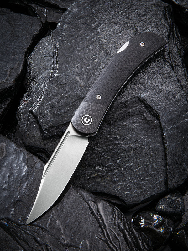We Knife -CIVIVI Rustic Gent Black Micarta with Carbon Fiber Lock Back Knife