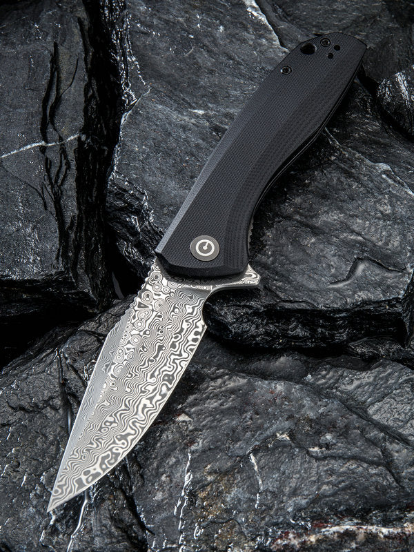 We Knife - CIVIVI Baklash Damascus Flipper Black G10 Handle Knife