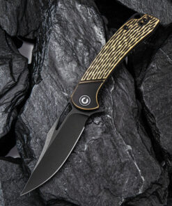 We Knife - CIVIVI Dogma Liner Lock Knife Black Polished Brass and Black D2 Blade