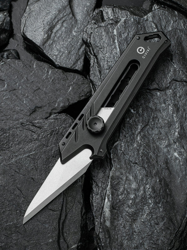 We Knife - CIVIVI Mandate Black/Stonewash Titanium Utility Knife( Damascus Blade)