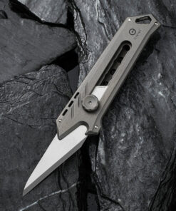 We Knife - CIVIVI Mandate Gray Stonewash Titanium Utility Knife( Damascus Blade)