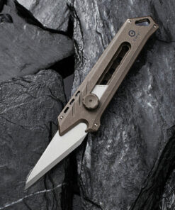 We Knife - CIVIVI Mandate Bronze Stonewash Titanium Utility Knife (Damascus Blade)
