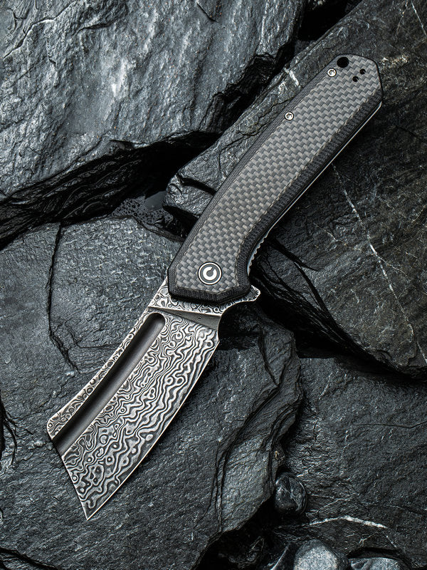 We Knife - CIVIVI Bullmastiff Liner Lock Carbon Fiber/ Black G10 with Damascus