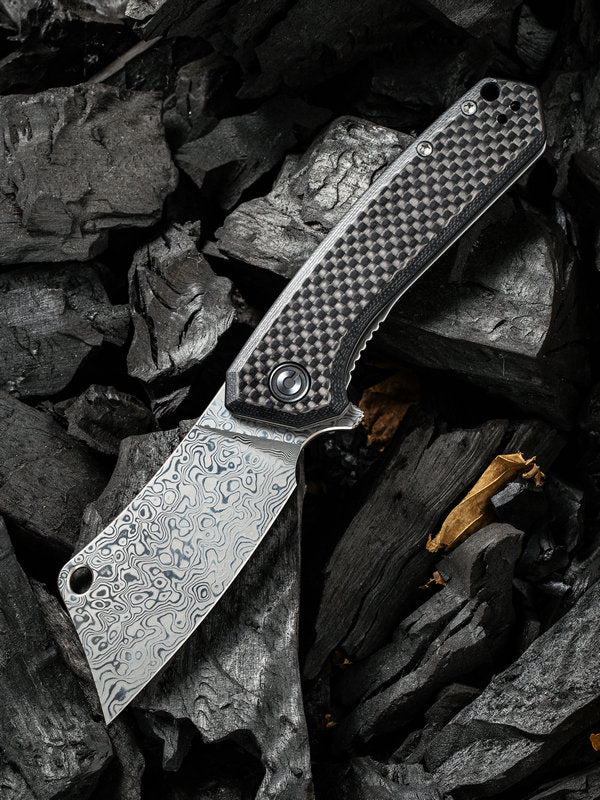 We Knife - CIVIVI Mini Mastodon Liner Lock Carbon Fiber/ Black G10 with Damascus