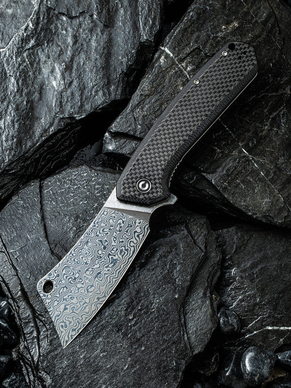 We Knife - CIVIVI Mastodon Liner Lock Carbon Fiber/ Black G10 with Damascus