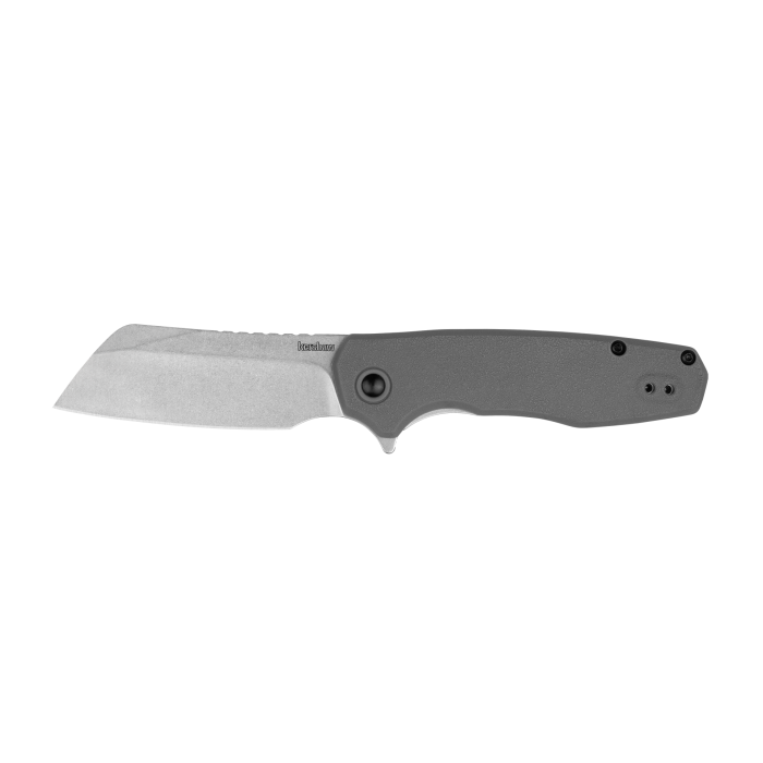 Kershaw 1414 Wharf Assisted Flipper Stonewash Cleaver Blade with Stonewash Silver Glass Filled Nylon Handles