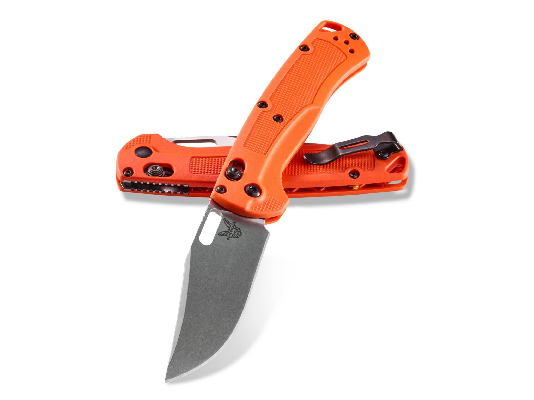 Benchmade 15535 Taggedout Axis Lock Plain Satin Blade with Orange Grivory Handles
