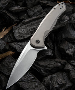We Knives Kitefin Folding Knife 2001H Gray Titanium Handles with Satin Finish Blade