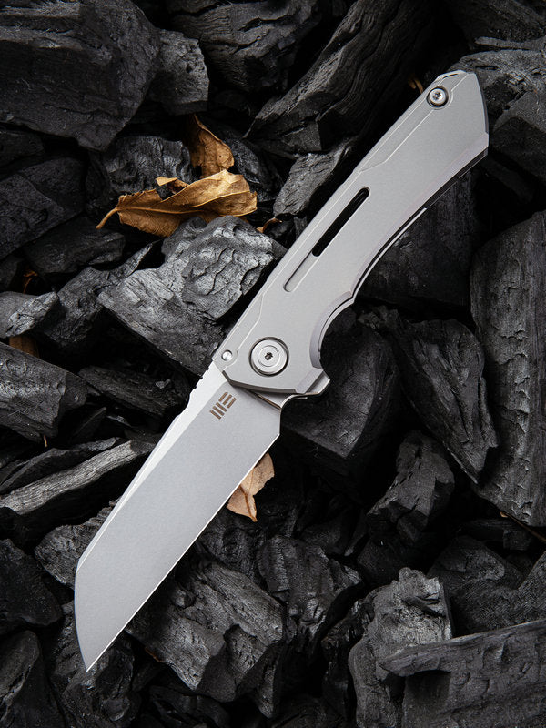 We Knife Mini Buster 2003A Flipper Gray Ti Handle Polished Blade Knife