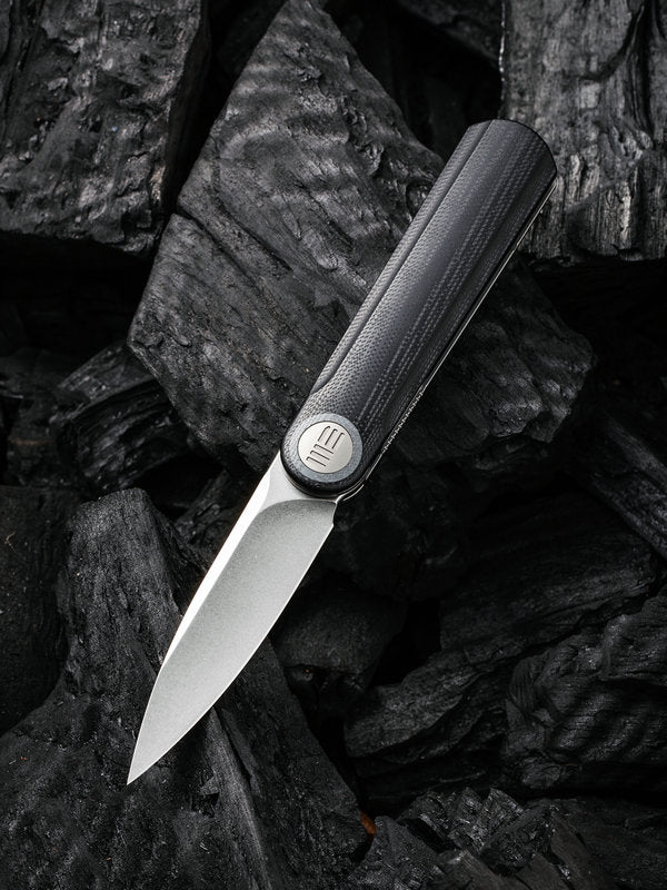 We Knife -Eidolon 19074A-B Drop Point Front Flipper with Black G10 Handles