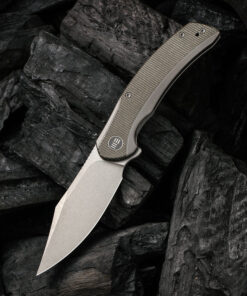 We Knife - 19022F-5 Snick Frame Lock Gray SW Blade with Gray Ti Handles/Dark Green Micarta Inlay