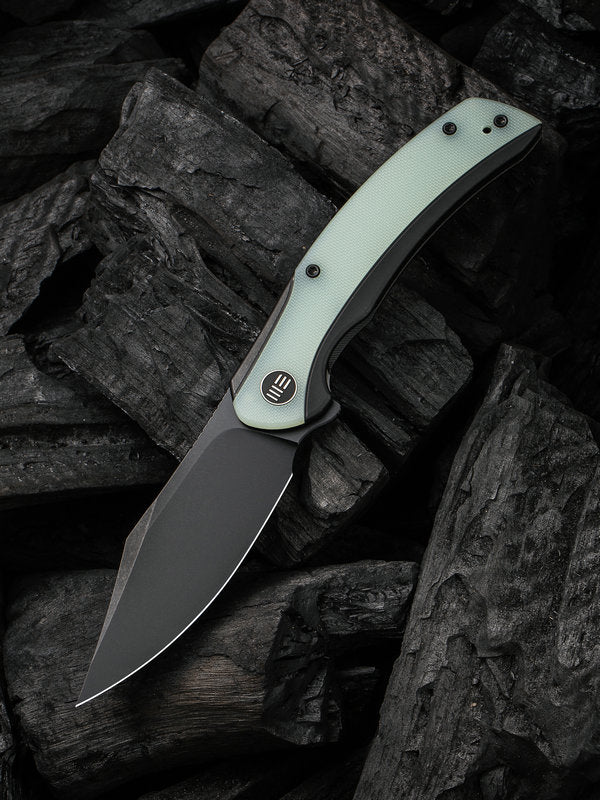 We Knife - 19022F-4 Snick Frame Lock Black SW Blade with Black Ti Handles/Natural G10 Inlay