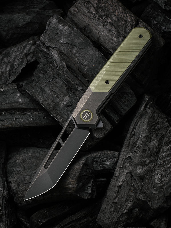 We Knife - 20073-2 Arsenal Frame Lock Black Stonewash Blade with Black Ti Handle/ OD Green G10 Spacer