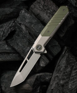 We Knife - 20073-1 Arsenal Frame Lock Stonewash Blade with Gray Ti Handle/ OD Green G10 Spacer