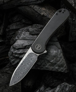 We Knife 18062X-DS1 Elementum Hakkapella Damasteel Blade with Black Titanium Handles