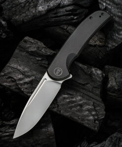We Knife 20061B-4 Beacon Knife Silver Bead Blasted Blade with Black Titanium Handles