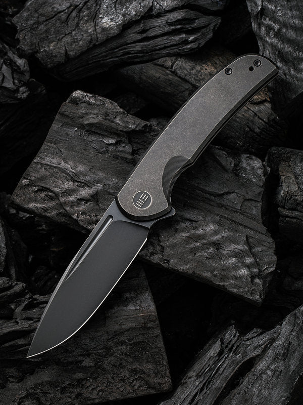 We Knife 20061B-3 Beacon Knife Black Stonewashed Blade with Black Titanium Handles