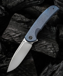 We Knife 20061B-2 Beacon Knife Silver Bead Blasted Blade with Blue Titanium Handles