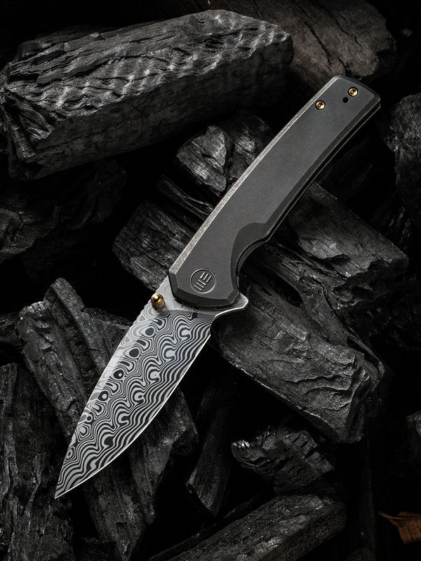 We Knife- Subjugator 21014C-DS1 Hakkapella Damasteel Blade with Black Titanium Handles
