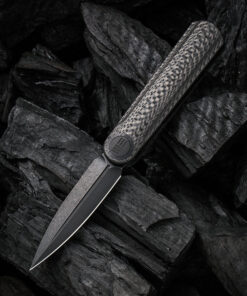 We Knife -19074AB-C Eidolon Twill Carbon Fiber Integral Handle Front Flipper with Black Stonewashed Dagger Blade