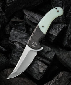 We Knife -20012-3 Curvaceous Black Titanium Handle/ Natural G10 Inlay Flipper with Silver Bead Blasted Blade