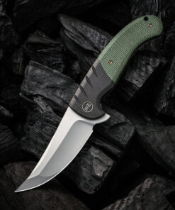 We Knife -20012-2 Curvaceous Black Titanium Handle/ Green Micarta Inlay Flipper with Silver Bead Blasted Blade