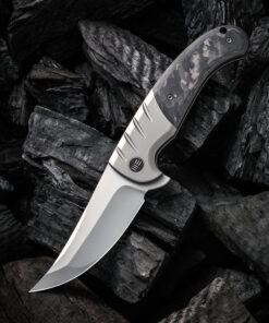 We Knife -20012-1 Curvaceous Gray Titanium Handle/ Marble Carbon Fiber Inlay Flipper with Silver Bead Blasted Blade