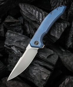 We Knife -21016-3 Quixotic Blue Titanium Handle Flipper with Silver Bead Blasted Blade