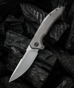 We Knife -21016-1 Quixotic Gray Titanium Handle Flipper with Silver Bead Blasted Blade