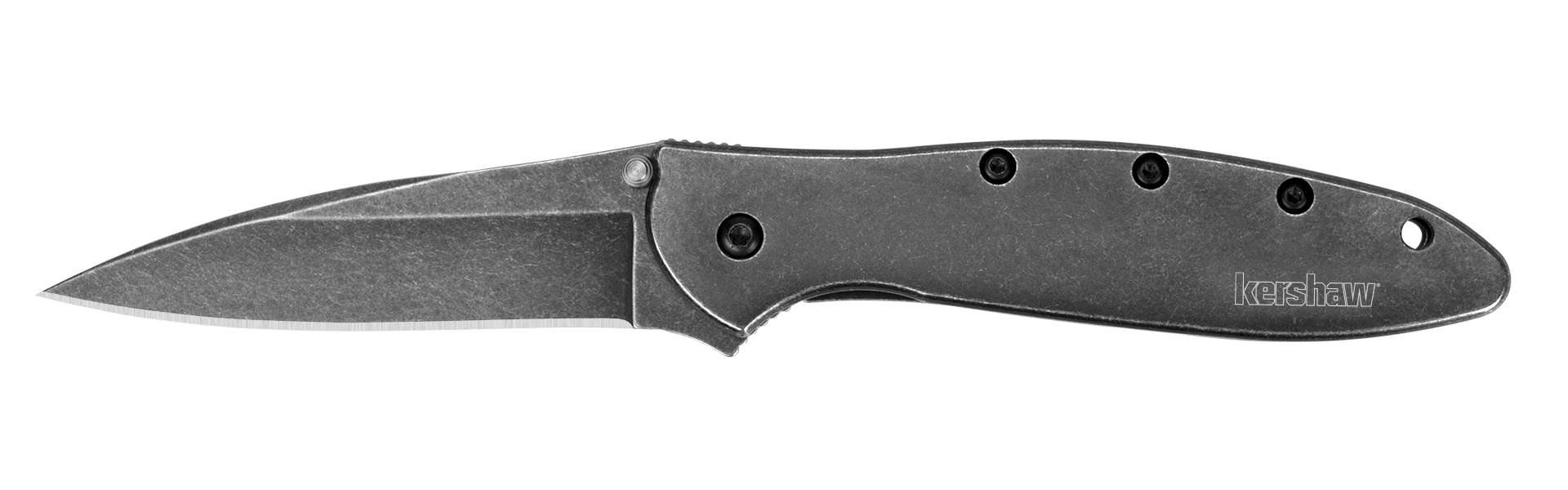Kershaw 1660BLKW Leek Assissted Flipper Knife Stainless Steel Blackwash Blade with Stainless Steel Blackwash Handles
