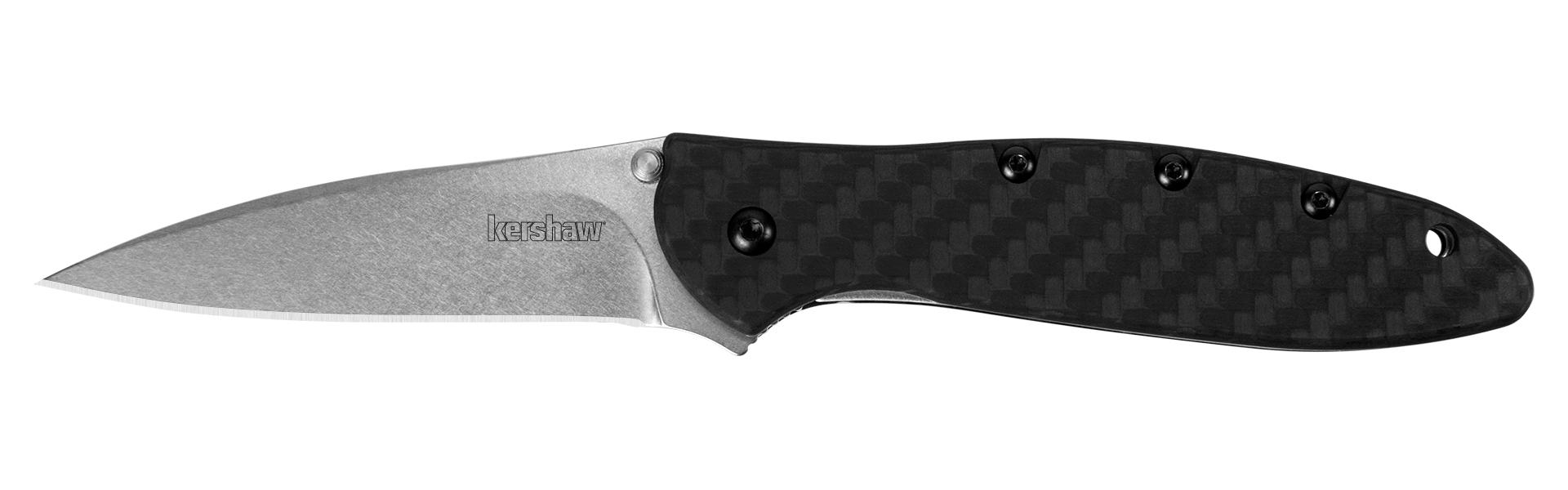 Kershaw 1660CF Leek Assissted Flipper Knife CPM 154 Stonewash Blade with Carbon Fiber Handles