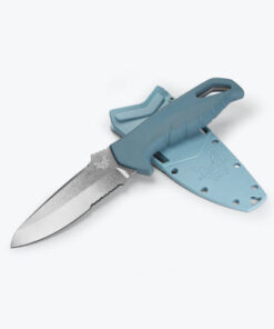 Benchmade 18040S Undercurrent Fixed Blade Sheepsfoot Stonewash CPM-Magnacut Partially Serrated Blade with Depth Blue Santoprene Handles