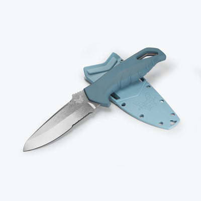 Benchmade 18040S Undercurrent Fixed Blade Sheepsfoot Stonewash CPM-Magnacut Partially Serrated Blade with Depth Blue Santoprene Handles