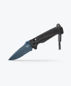Benchmade 18060SBT-01 Adira Axis Lock Folder Partially Serrated Drop Point Cerakote Blue CPM-Magnacut Blade with Tempest Gray Grivory Handles