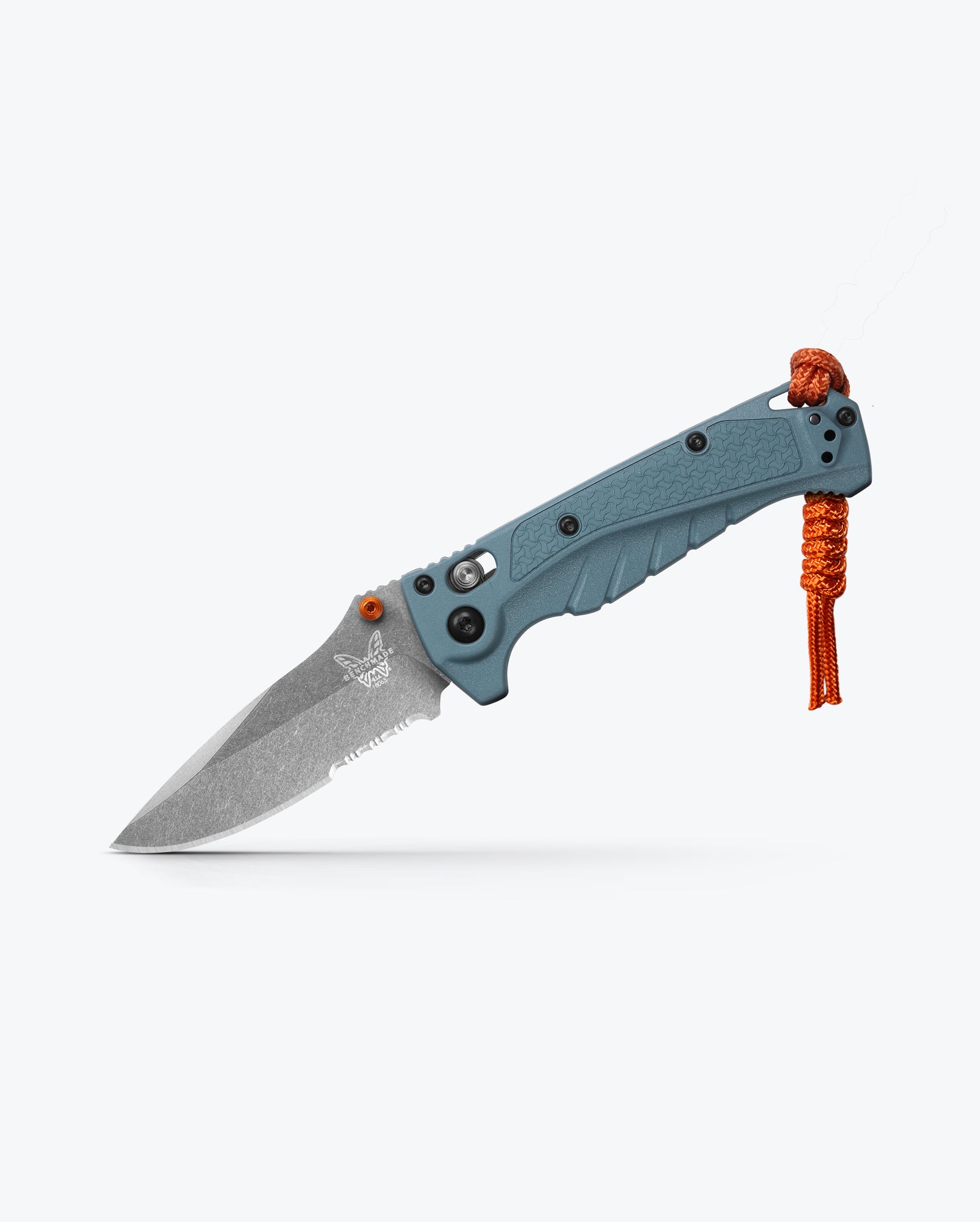 Benchmade 18065S Mini Adira AXIS Lock Folder Partially Serrated Drop Point Stonewash CPM-Magnacut Blade with Depth Blue Grivory Handles