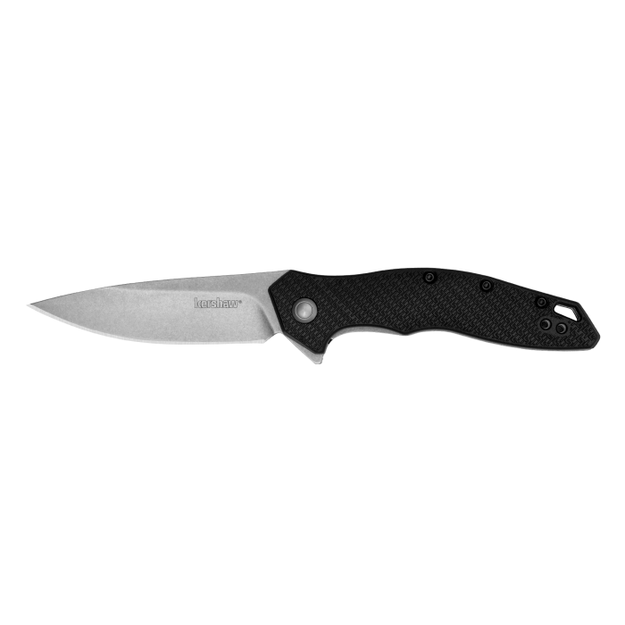 Kershaw 1845 Shoreline Assisted Flipper Stonewash Finish Drop Point Blade with Black Glass Filled Nylon Handles