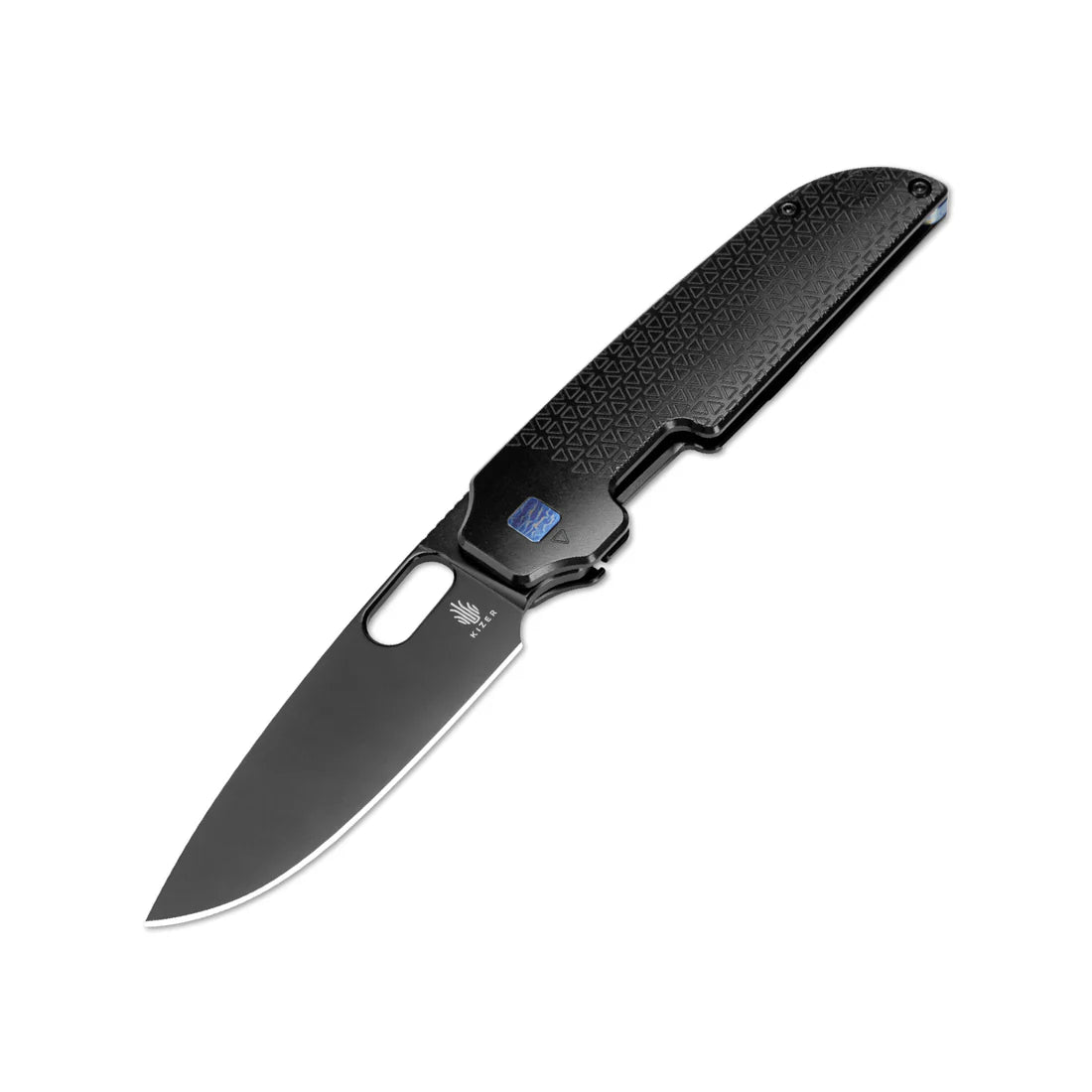 Kizer Ki3637A2 Varatas Frame Lock Front Flipper Knife Black Blade with Black Titanium Handles