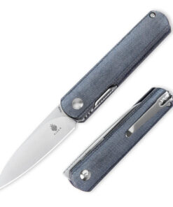 Kizer V3499C4 Vanguard Feist Linerlock Front Flipper Plain Drop Point Blade with Denim Micarta Handles