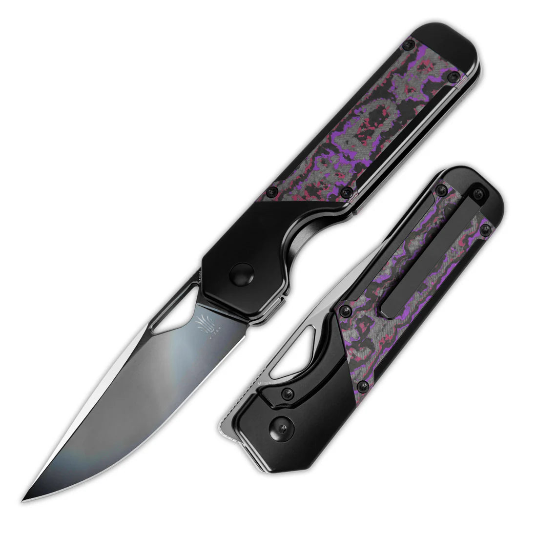Kizer Ki3634A2 Militaw Frame Lock Knife S45VN DLC Blade with Purple Haze Fatcarbon/ Titanium Handles