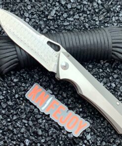 Marsh Custom Knives Custom Pickle Polished Damasteel Blade with Tapered Titanium Frame/ Multi-Faceted Handle Differentially Finished Handles