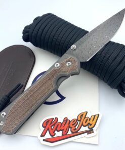 Chris Reeve Knives LEFT Hand Large Sebenza 31 Drop Point Ladder Damascus with Natural Canvas Micarta Inlay/Double Silver Lugs