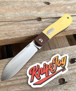 Enrique Pena Custom Front Flipper Dogleg Jack Antique Linear Paper with Brown Canvas Micarta