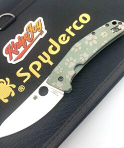 Spyderco C211TIPGNPAW SpydieChef Green Ti Plainedge KnifeJoy Exclusive Custom Paws Engraved
