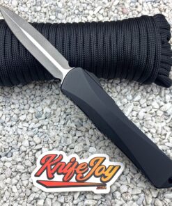 Heretic Knives H028-5A-BATTLE Auto OTF Manticore-E EDC Double Edge Battleworn Blade with Black Battle Handle/HW