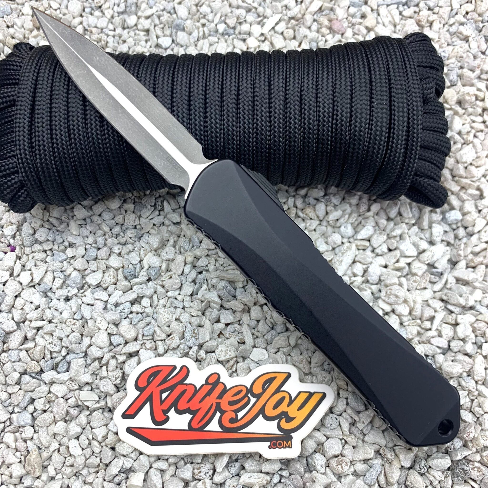Heretic Knives H028-5A-BATTLE Auto OTF Manticore-E EDC Double Edge Battleworn Blade with Black Battle Handle/HW