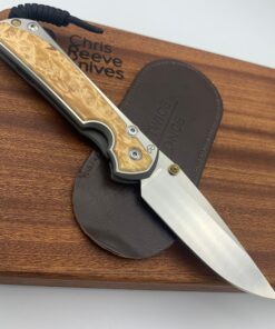 Chris Reeve Knives Large Sebenza 31 LH Drop Point Box Elder Inlay Polished Handles/Double Gold Lugs