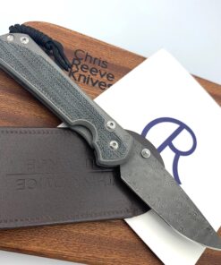 Chris Reeve Knives LEFT HAND Large Sebenza 31 Drop Point Raindrop Damascus with Black Micarta Inlay