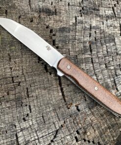 Brad Zinker Knives Silver Wharncliffe Linerlock Flipper with Natural Burlap Micarta/Satin Blade