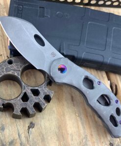 Olamic Cutlery Custom Busker 365 M390 Large Stonewash Blade/ Rocks with Funky Holes and Entopic Accents