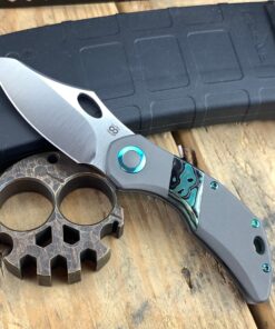 Olamic Cutlery Custom Busker 365 M390 Semper Satin Blade/ Black Timascus with Green Stripe Inlay and Green Accents